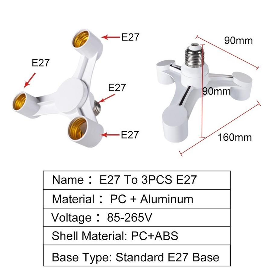 Bulbs Socket 3In1 E27 to E27 E - Photography Bulb ulasan dan harga