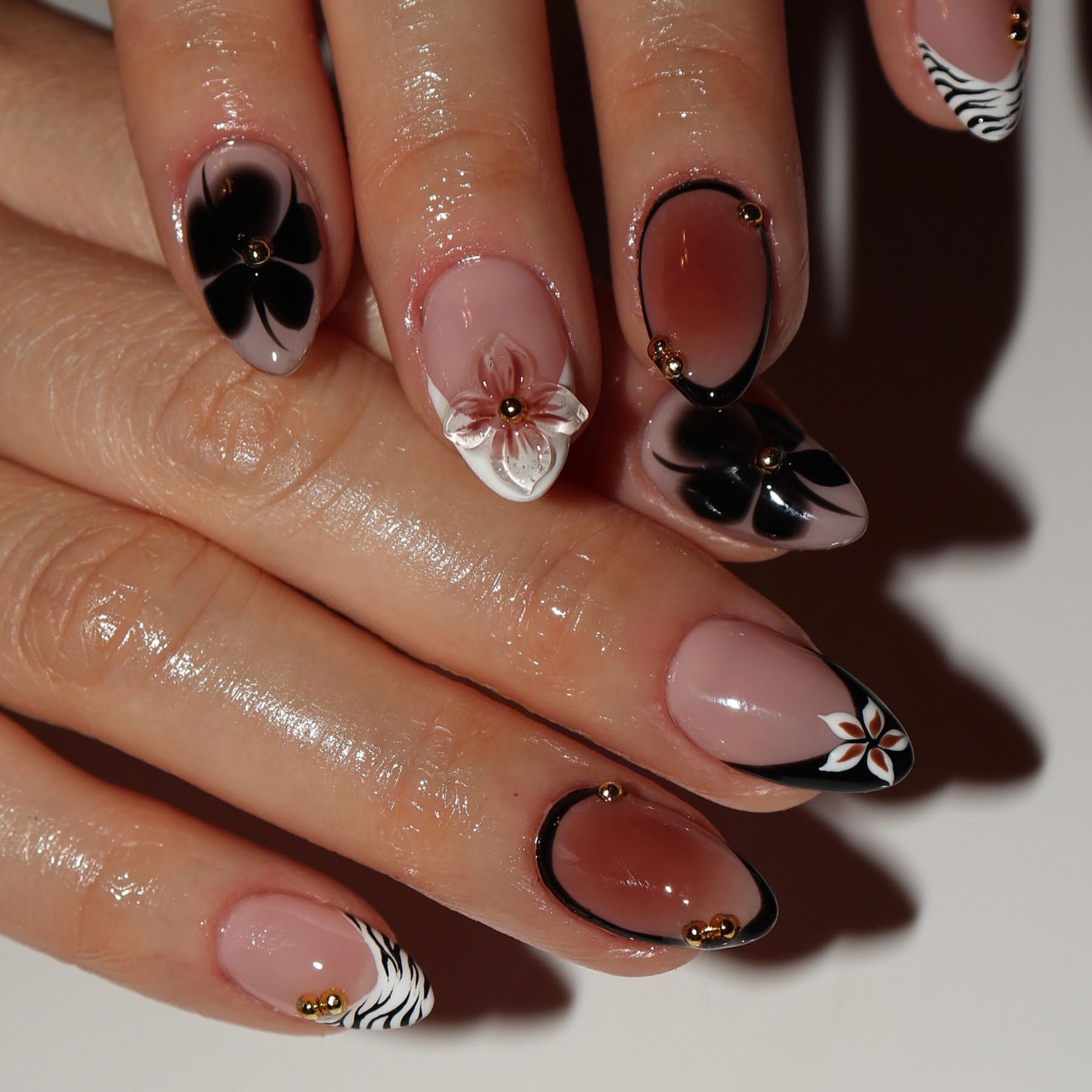 24pcs Flower False Nails Brown - Photography Tips ulasan dan harga