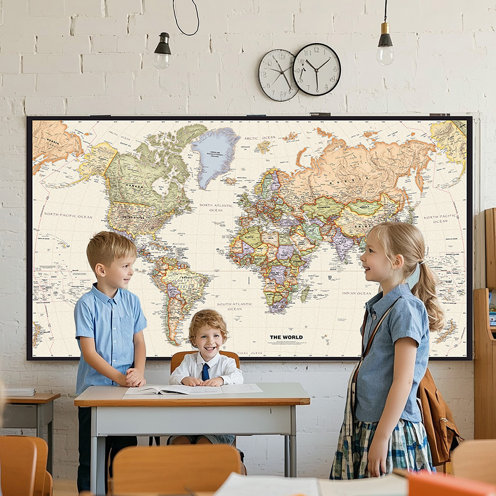 150x225cm Retro World Map Phot - Photography Mapped ulasan dan harga