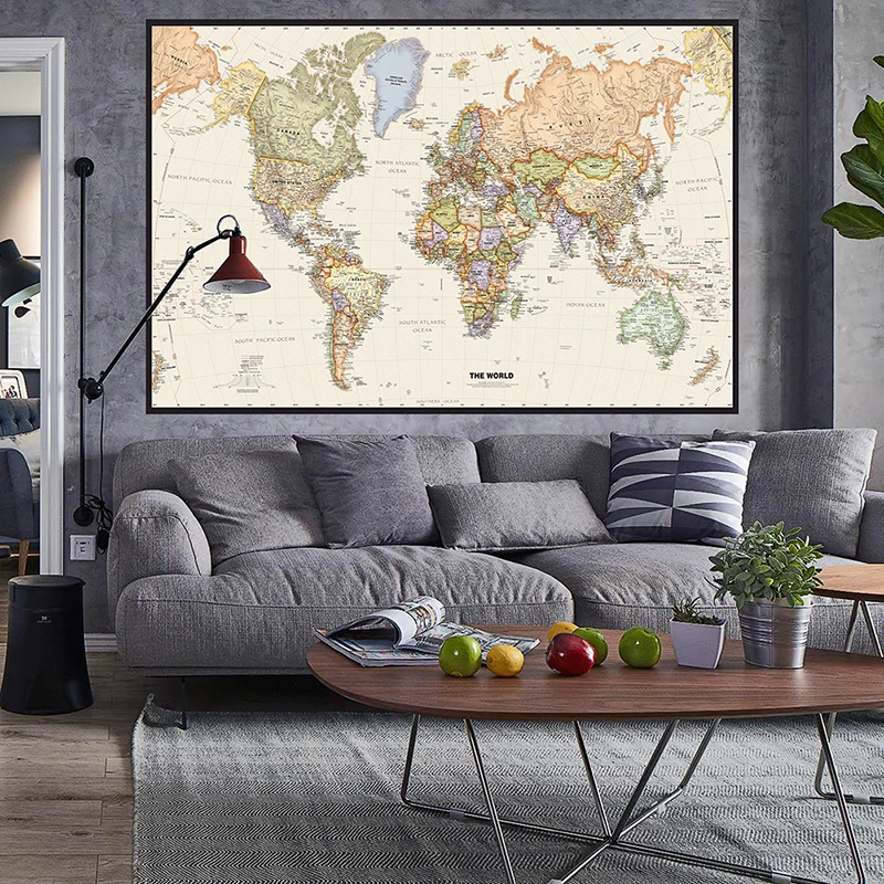 150x225cm Retro World Map Phot - Photography Mapped ulasan dan harga