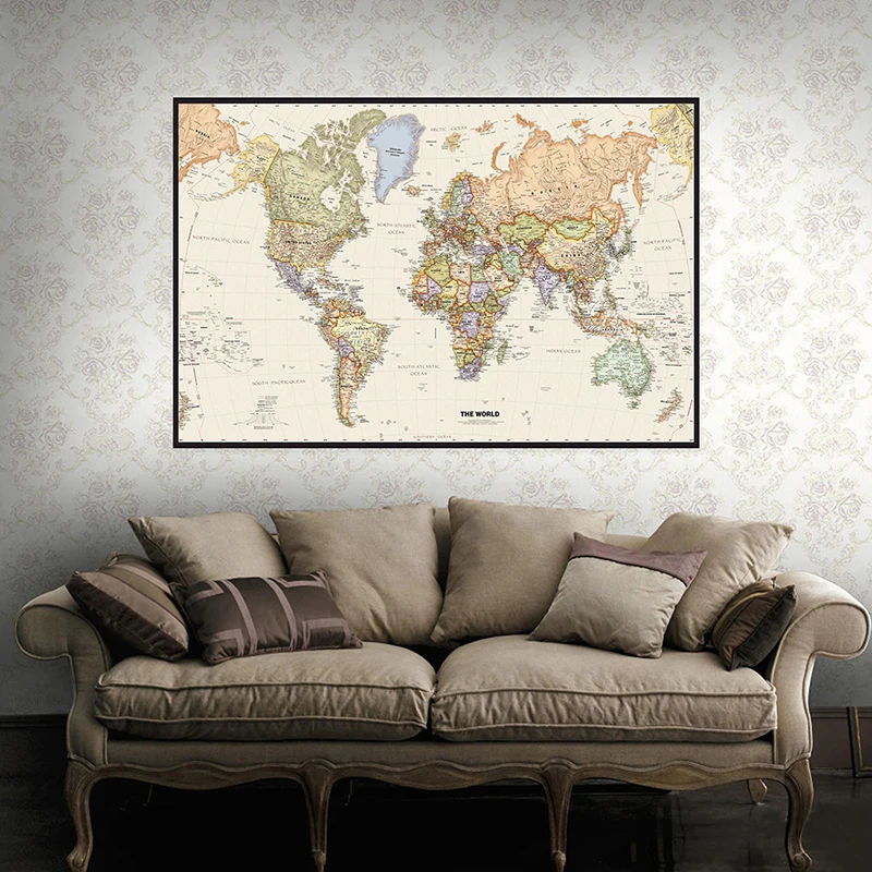 150x225cm Retro World Map Phot - Photography Mapped ulasan dan harga