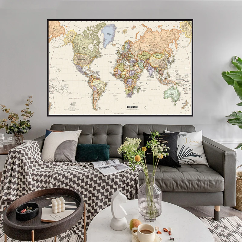 150x225cm Retro World Map Phot - Photography Mapped ulasan dan harga